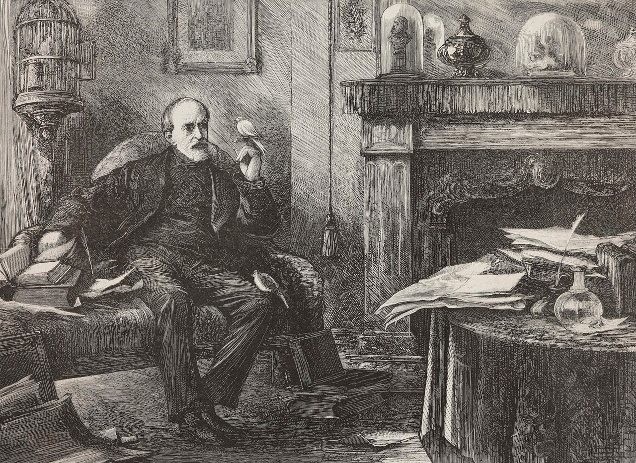 Giuseppe Mazzini in his study, from an English engraving, illustration from Nuova illustrazione Universale, Year 1, No 14, March 15, 1874. (Photo by DeAgostini/Getty Images)