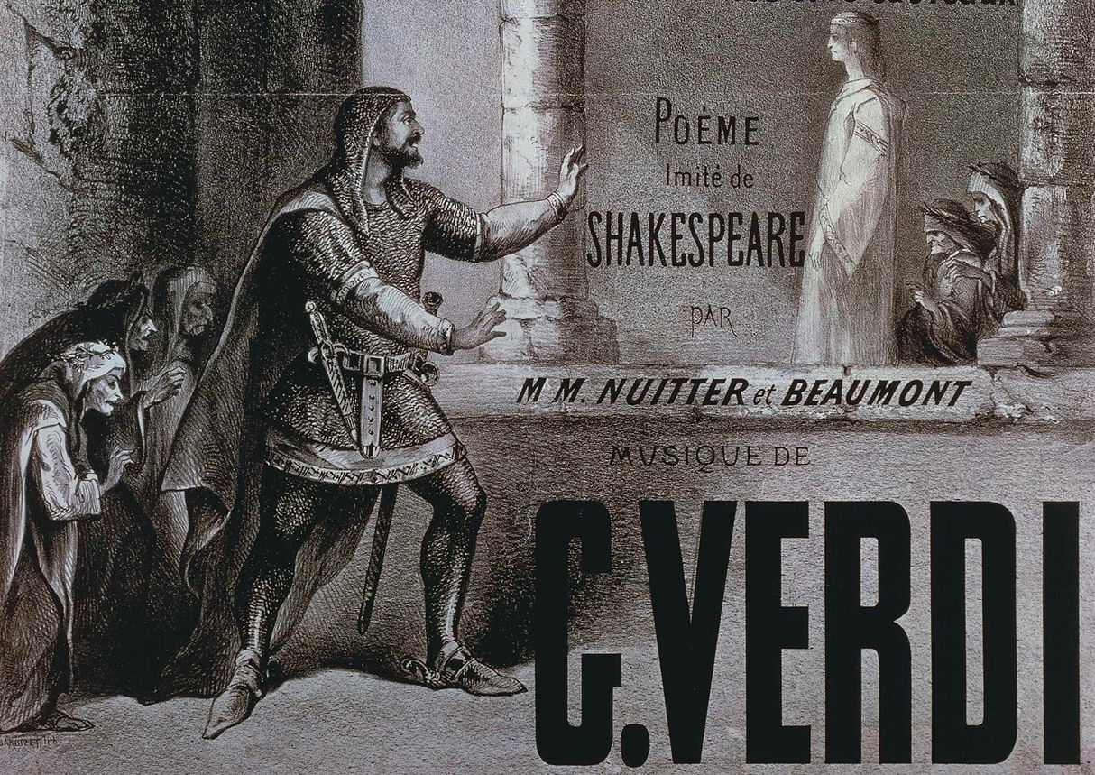 UNSPECIFIED - DECEMBER 13: Poster for the opera Macbeth by Giuseppe Verdi (1813-1091) on a libretto by Francesco Maria Piave based on the play of the same name by William Shakespeare. Paris, Bibliothèque-Musée De L'Opéra National De Paris-Garnier (Library) (Photo by DeAgostini/Getty Images)