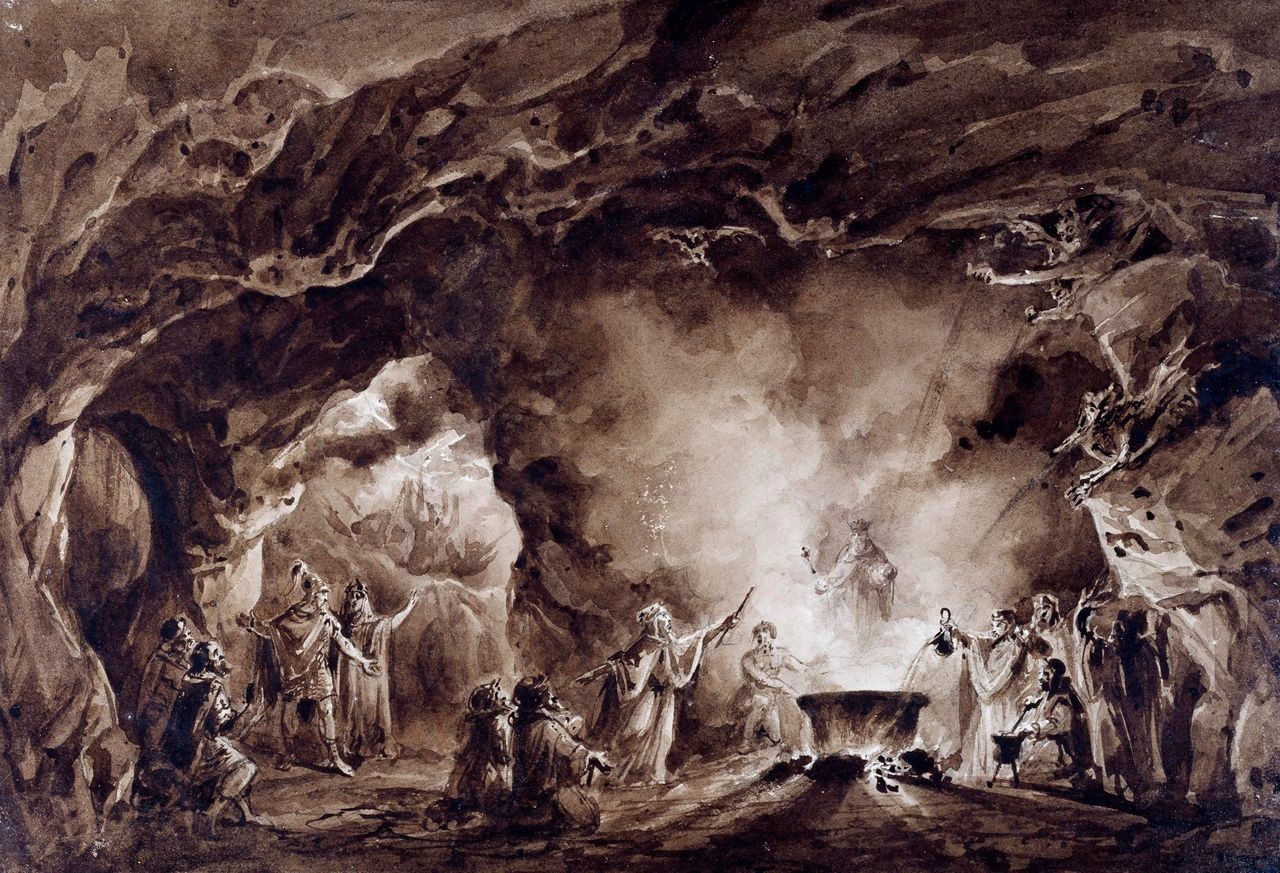 UNSPECIFIED - JUNE 05: Set design depicting the witches' cave, watercolor for the performance of Macbeth, 1847, opera by Giuseppe Verdi (1813-1901). Sant'Agata Di Villanova Sull'Arda, Villa Verdi (Photo by DeAgostini/Getty Images)