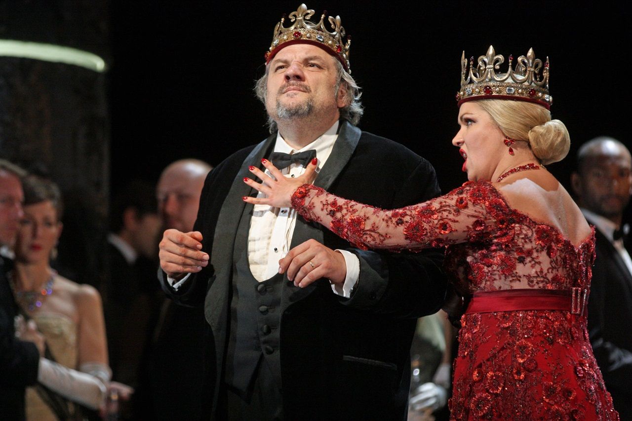 Verdi's "Macbeth" at the Metropolitan Opera House on Saturday, September 20, 2014.This image:Zeljko Lucic (Macbeth) and Anna Netrebko (Lady Macbeth).(Photo by Hiroyuki Ito/Getty Images)