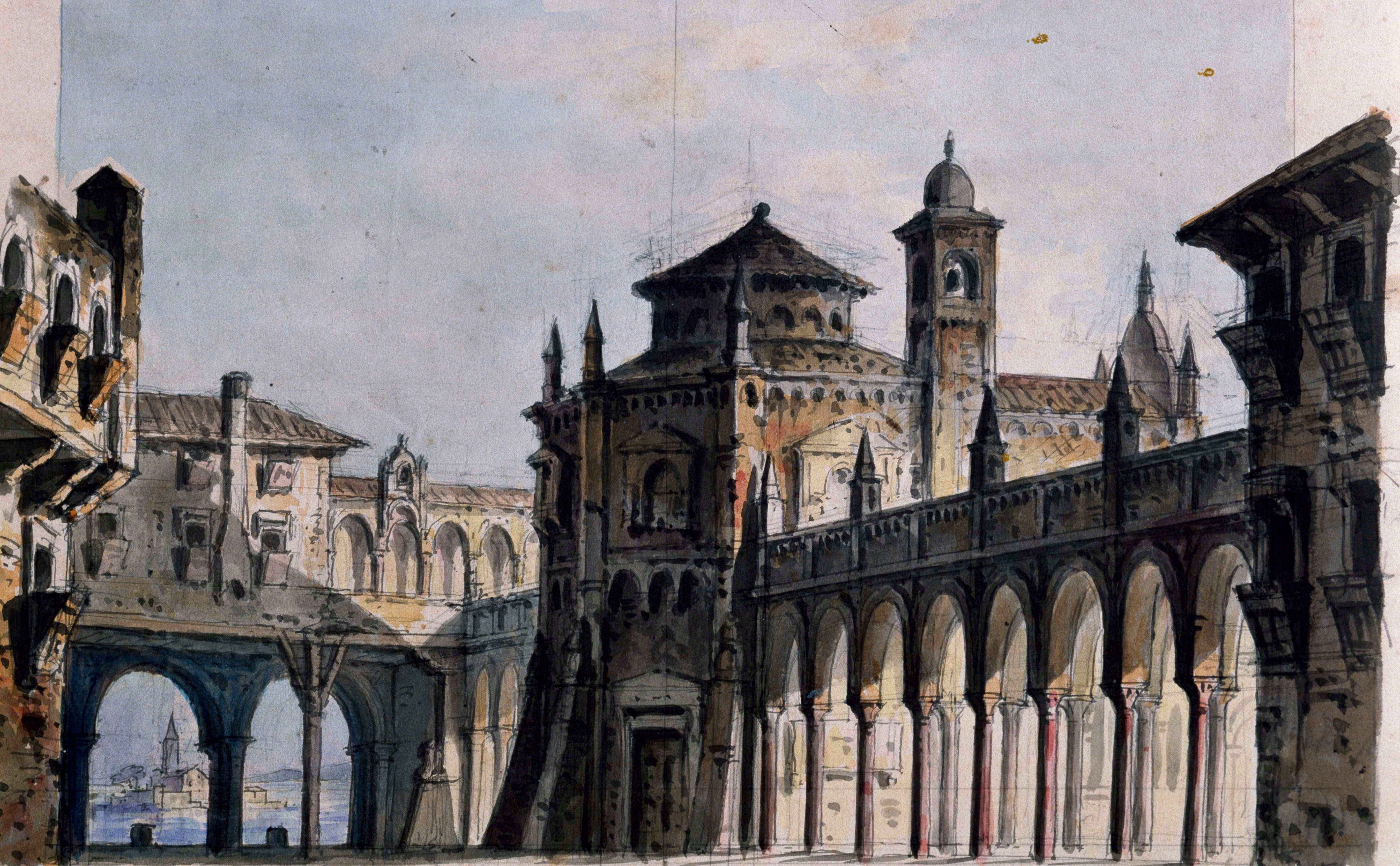 UNSPECIFIED - MAY 18: Set design by Pietro Bertoja (1828-1911) for the fourth act of Il Corsaro (The Corsair), opera by Giuseppe Verdi (1813-1901). Venice, Museo Correr (Art Museum) (Photo by DeAgostini/Getty Images)