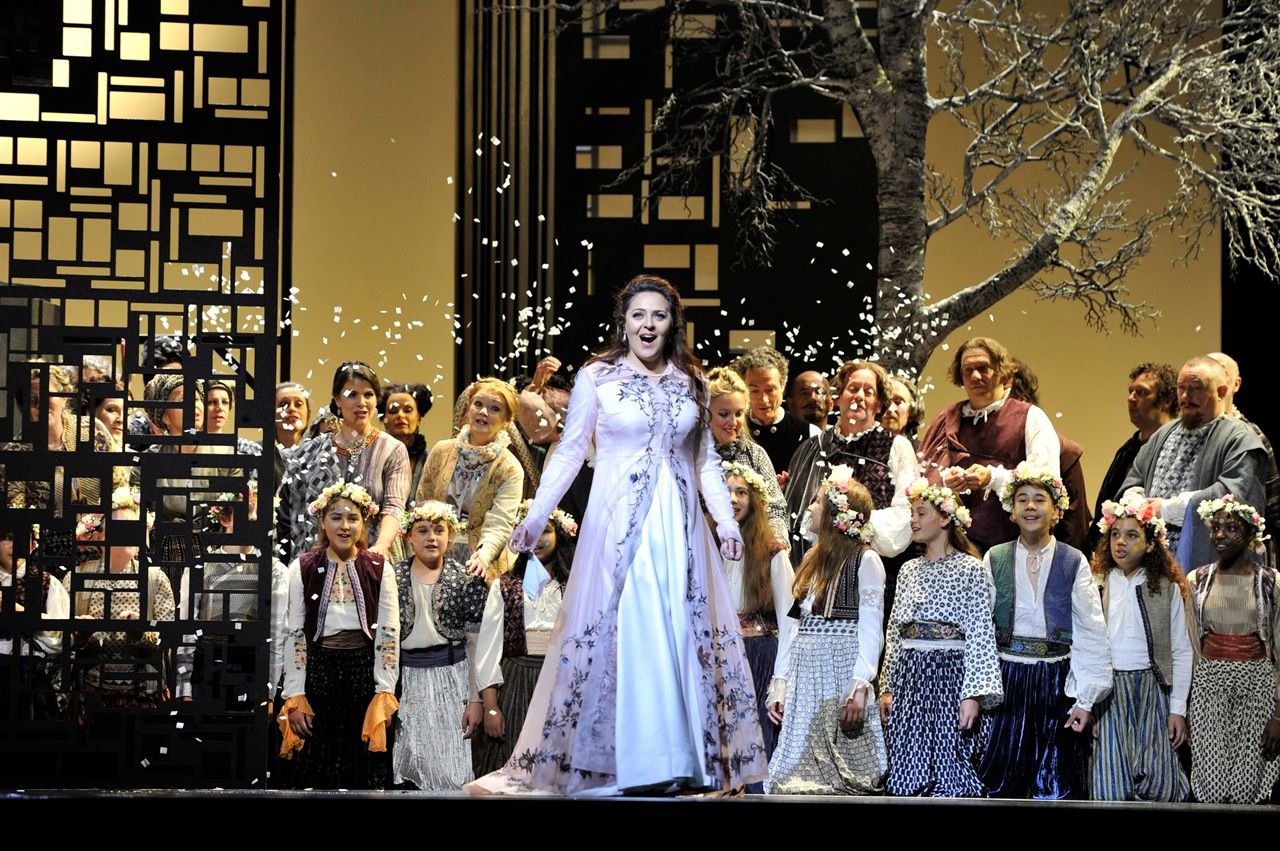 LONDON, ENGLAND - JUNE 17: Maria Agresta as Desdemona with artists of the company in the Royal Opera's production of Giuseppe Verdi's Othello directed by Keith Warner and conducted by Antonio Pappano at The Royal Opera House on June 17, 2017 in London, England. (Photo by Robbie Jack/Corbis via Getty Images)