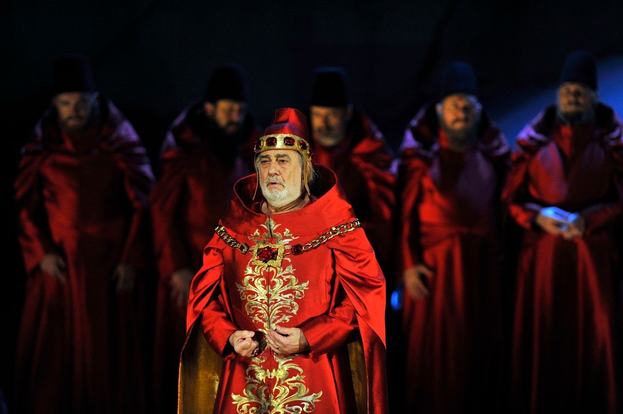 Placido Domingo as Francesco Foscari in the Royal Opera's production of Giuseppe Verdi's I Due Foscari directed by Thaddeus Strassberger and conducted by Antonio Pappano at the Royal Opera House Covent Garden in London. (Photo by robbie jack/Corbis via Getty Images)