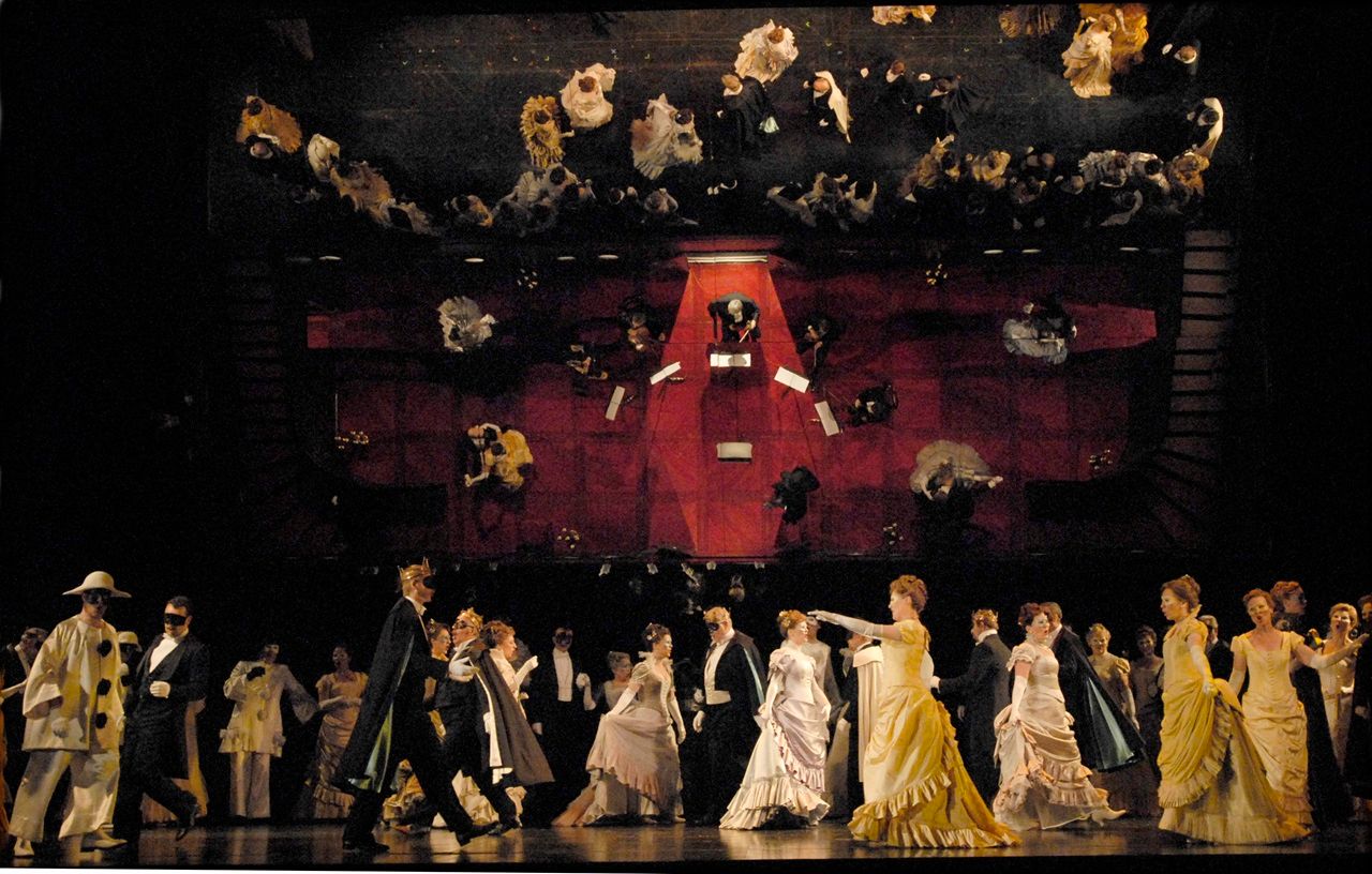 Artists of the company in the Royal Opera's production of Giuseppe Verdi's opera "Un Ballo In Maschera",directed by Mario Martone and conducted by Maurizio Benini at the Royal Opera House Covent Garden in London. (Photo by robbie jack/Corbis via Getty Images)